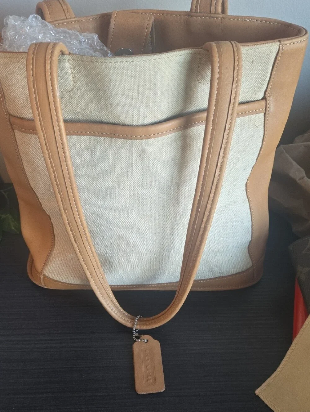Coach Vintage Natural Canvas Tote with Tan Leather Preowned